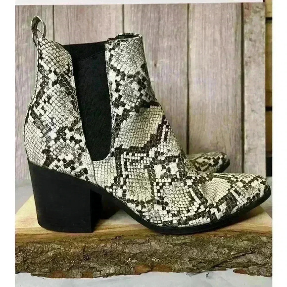 Abby Faux Snake Skin Ankle Boots - Picture 2 of 5